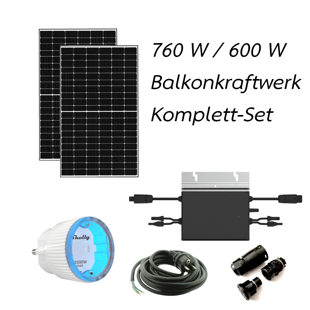 Balkonkraftwerk 760 W / 600 W Komplettset mit Hoymiles HM-600 und Shelly Plug S