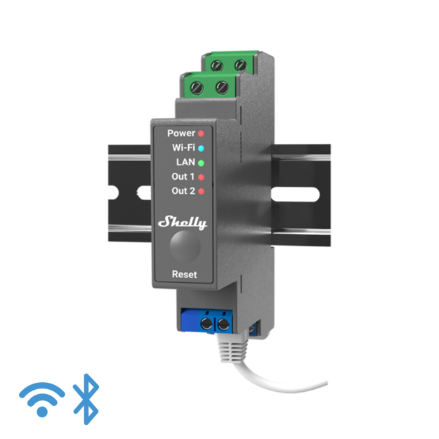 Shelly Pro 2 - WiFi Relais für Hutschienenmontage mit 2 Ausgängen